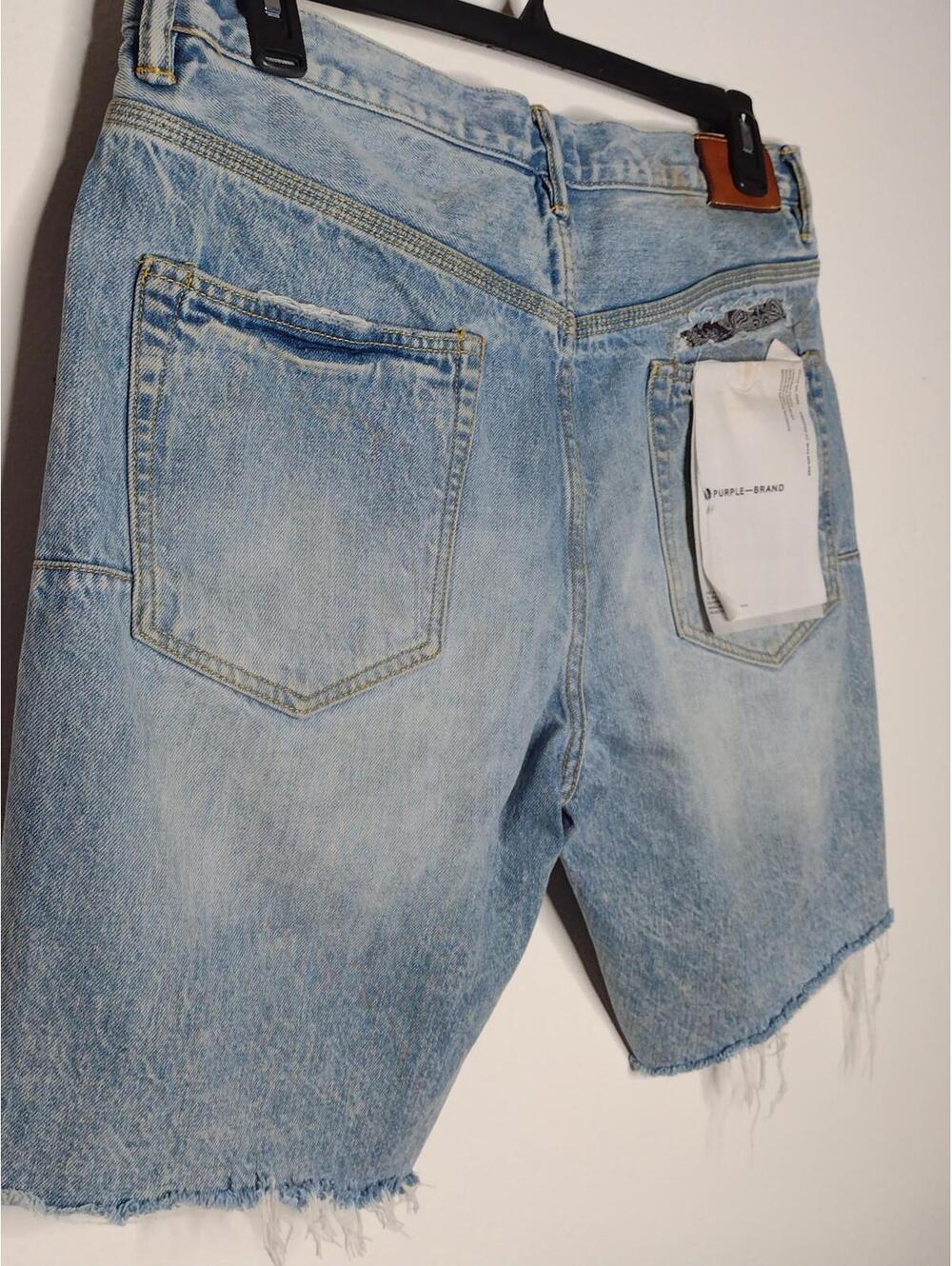 Preloved Purple Brand Men's P020 Bandana Patchwork Indigo Jean Shorts Size 36 - Picture 6 of 10